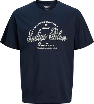 Jack & Jones Plus Size T-Shirt JJEDENVER GRAPHIC TEE SS O-NECK SN PLS, Herren, Gr. 4XL, navy blazer, Jersey, Obermaterial: 100% Baumwolle, JACK & JONES PLUSSIZE, bedruckt, u