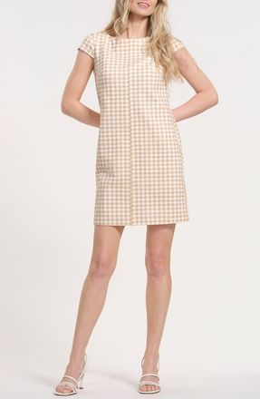 Isaac Mizrahi New York Gingham Cap Sleeve Minidress in Beige/White at Nordstrom, Size X-Small
