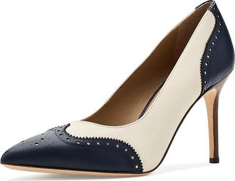Lauren Ralph Lauren Lynden Perforated Nappa Leather Pumps Womens Shoes Vanilla/Refined Navy : 5.5 B - Medium
