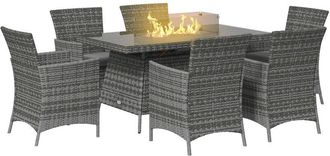 OUTSUNNY Rattan Dining Set with Fire Pit Table and Armchairs, Grey