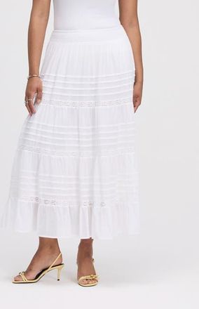 Finery Imani Cotton Tiered Midi Skirt in White at Nordstrom, Size 12