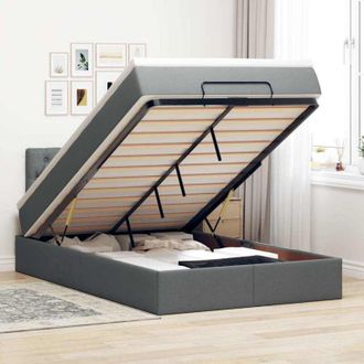 vidaXL Vidaxl - Cama Otomana Con Colch&oacute;n Y Led Tela Gris Oscuro 120x200 Cm