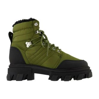 Ganni Cleated Lace Up Hiking Boot en Khaki Leather Verde, Donna, Taglia: 37 EU