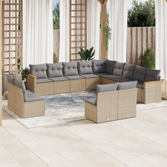 vidaXL Set Sof&aacute;s De Jard&iacute;n Con Cojines 13 Pzas Rat&aacute;n Sint&eacute;tico Beige Vidaxl