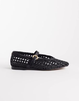 Tommy Hilfiger Ballerine nere in pelle intrecciata premium-Nero