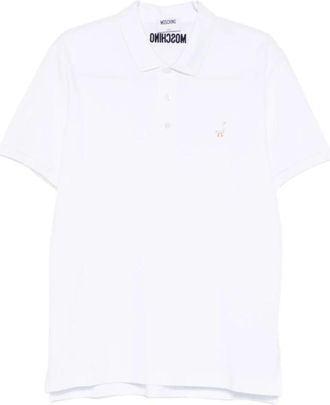 Moschino Polo Shirt Geborduurd Asymmetrische Zoom - Heren - Polos - Wit - 2XL - Nylon - Tops
