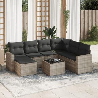 vidaXL Vidaxl - Set De Sof&aacute;s De Jard&iacute;n 8 Pzas Y Cojines Rat&aacute;n Sint&eacute;tico Gris