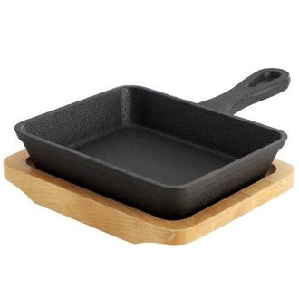 MegaChef Mini Cast Iron Square Pan with Wood Tray in Black at Nordstrom