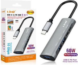 Trade Shop Trade Shop - Splitter Hub Type-c Tpc3050 10 Gbps Ricarica Dati Rapida 5in1 Usb 3.0 2.0 Pd 60w