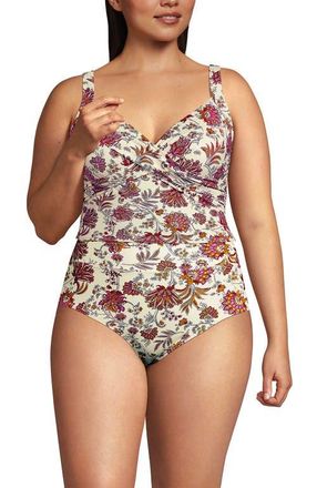 Lands End Sweetheart Wrap Midkini Top in Egret/poppy Floral at Nordstrom, Size 20W