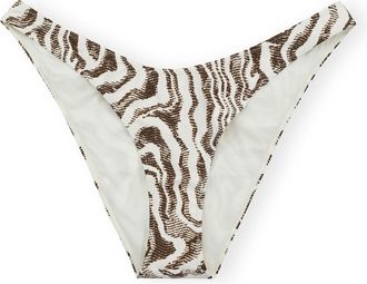 Ganni Recycled Printed Lowrise Wave Bikini Briefs - Size 10/12 White