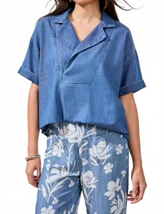 Tribal Flowy Popover Denim Shirt In Fjordblue