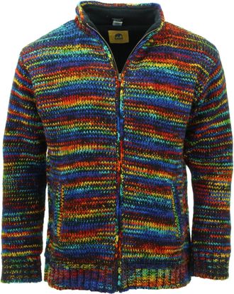 Loud Elephant Hand Knitted Wool Jacket Cardigan - SD Black Rainbow (XX-Large)