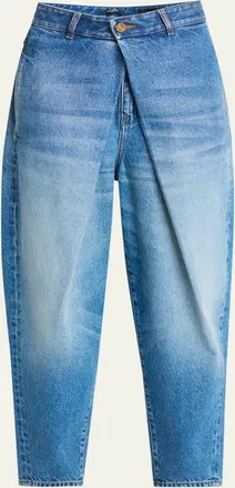 Balmain Pleated Barrel Leg Denim Jeans