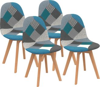IDMarket Set Di 4 Sedie Da Pranzo Scandinavo Con Motivo Patchwork Blu Sara