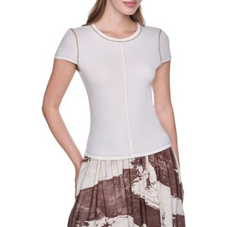 DKNY Short Sleeve Contrast Stitch T-Shirt in Coconut/Dune at Nordstrom Rack, Size X-Large