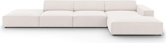 MICADONI Sofá esquinero derecho 5 plazas de tela beige claro