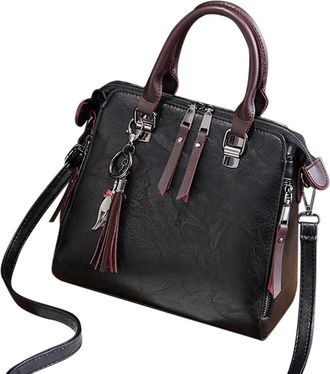 Generic Casual Women Fashion Girls Retro Solid Cat Fringe Shoulder Zip Handbag Bags Laptop Shoulder Bag (Black, One Size)