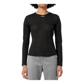 Fracomina Long Sleeve Tops, female, Black, Size: XL Round-neck Knitwear