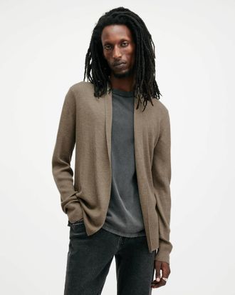 AllSaints Wool Mode Merino Ramskull Open Cardigan, Size: XXL