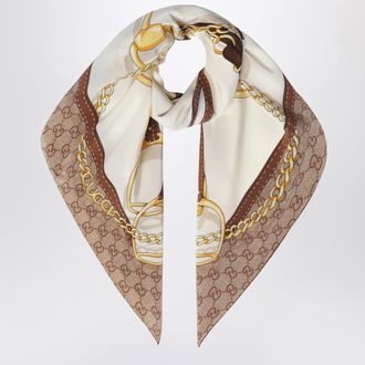 Gucci Printed silk cr&ecirc;pe carr&eacute; in ivory/light brown