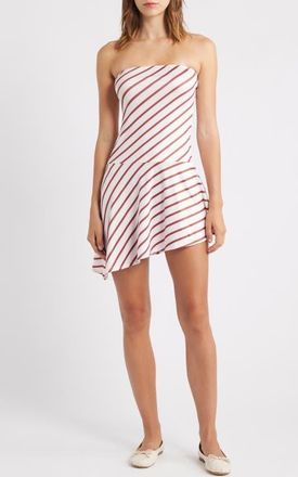 Motel Kagari Strapless Asymmetric Dress in Diagonal Stripe Pink at Nordstrom, Size Xx-Small