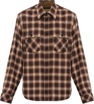 Moncler Geruite blouse met lange mouwen - Heren - Casual Overhemden - Bruin - XL - Katoen - Overhemden