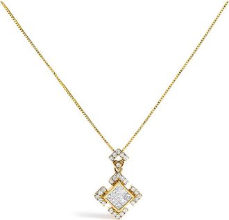 House of Brilliance 10K Yellow Gold 3/8 Cttw Princess Diamond Geometric Pendant Necklace at Nordstrom