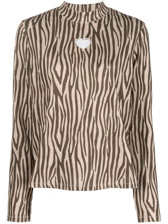 Tout &agrave; Coup zebra-print high-neck top - women - Polyester/Elastane - S - Brown