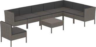 vidaXL Set De Muebles De Jard&iacute;n 9 Pzas Y Cojines Rat&aacute;n Sint&eacute;tico Gris Vidaxl