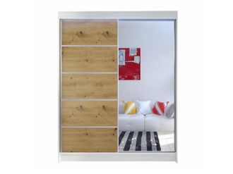 Mirjan24 Armario Closico 143, Blanco + Roble Artisan, 200x150x58cm, Puertas De Armario: Correderas, N&uacute;mero De Estantes: 5, Led