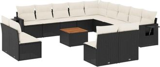 vidaXL Set Sof&aacute;s De Jard&iacute;n 14 Pzas Con Cojines Rat&aacute;n Sint&eacute;tico Negro Vidaxl