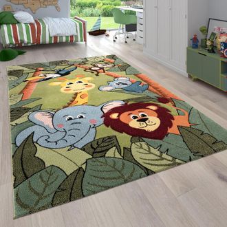 Paco Home Paco Home Alfombra Habitaci&oacute;n Infantil Para Ni&ntilde;os Motivo De Animales Y Selva Pelo Corto 140x200 Cm, Verde