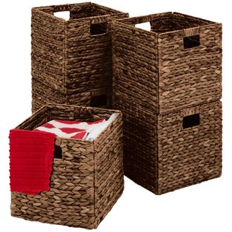 Best Choice Products 10.5x10.5in Hyacinth Storage Baskets, Set of 5 Multipurpose Collapsible Organizers