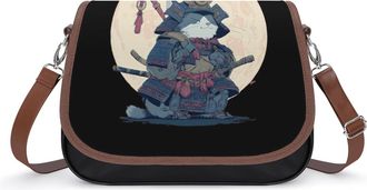 Generic Japanese Samurai Cat Womens Crossbody Bag Fashion Shoulder Handbags Message Tote Bag with Adjustable Strap