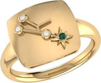 LuvMyJewelry Taurus Emerald & Diamond Signet Ring in Sterling Silver