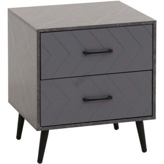 Hhg Non utilizzato] Comodino tavolino HHG 686, tavolo dappoggio, 2 cassetti in legno melaminico, 55x48x40cm, aspetto marmo grigio
