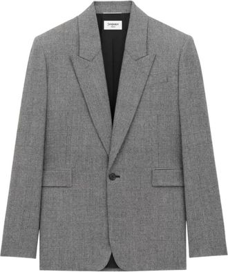 Saint Laurent Formal Blazers, male, Gray, Size: L Prince of Wales Wool Flannel Jacket