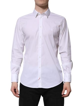 Dolce & Gabbana White Cotton MARTINI Long Sleeve Dress Mens Shirt
