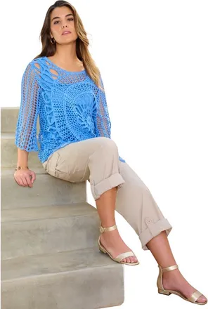 Roaman's Plus Size Crochet Sweater With Starburst Pattern in Horizon Blue at Nordstrom, Size Medium