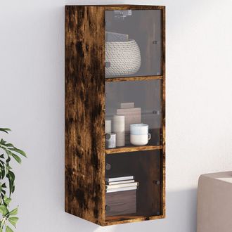 vidaXL Mueble De Pared Puertas De Vidrio Roble Ahumado 35x37x100 Cm Vidaxl