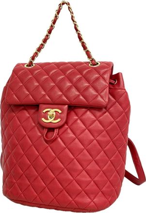 Chanel Red Color Leather Backpack (Pre-Owned)