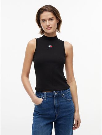 Tommy Hilfiger Womens Tommy Jeans Slim Fit Mockneck Tank Top - Black - XL
