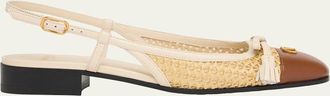 Valentino Garavani 25mm Valet du Roi Raffia and Leather Ballerina Flats