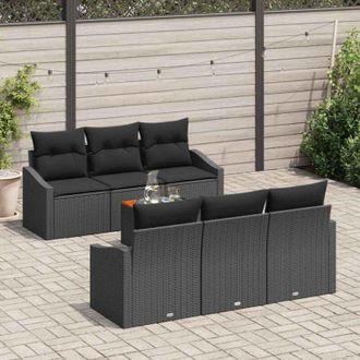 vidaXL Vidaxl - Conjunto De Sof&aacute; De Jard&iacute;n Con Coj&iacute;n 7 Pcs Negro Polirat&aacute;n