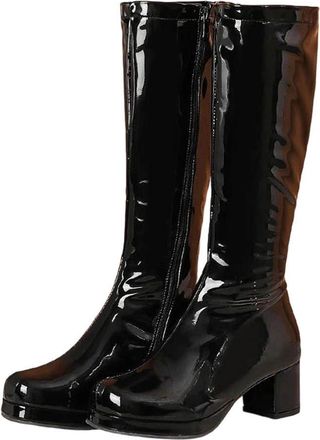 Generic Womens High Boots Patent Leather Waterproof Knee Boots Party Shoes