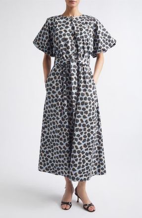 Altuzarra Paulina Belted Stretch Cotton Shirtdress in Vapor Spotted Leopar at Nordstrom, Size 36