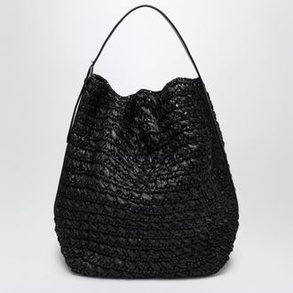 Toteme Tote bag with belt details in raffia, black