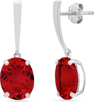 MAX + STONE 14k White Gold Solitaire Oval-Cut Gemstone Drop Earrings (10x8mm)