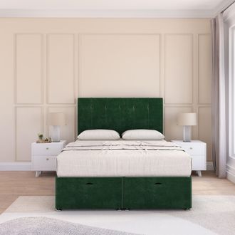 Sloomy Highbury Plush Fabric Ottoman Bed End Opening With Sprung Memory Mattress & 26 Inch strut Headboard in Emerald | Size: Small Single